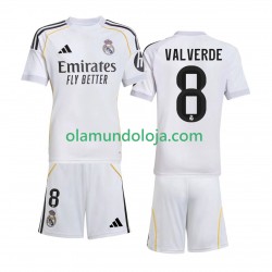 Camisola Real Madrid Valverde 8 Criança Equipamento Primeiro 2025-2026 Manga Curta